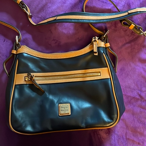 Dooney & Bourke 1975- Leather Crossbody, Navy Blue with Tan Leather Trim - Picture 3 of 5